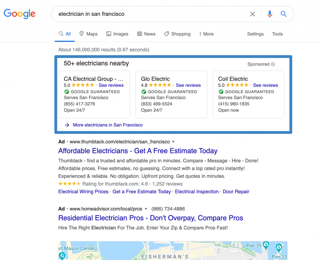 Example of a Google Local Service Ad