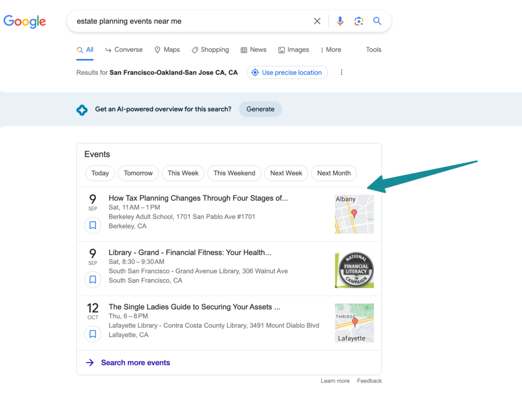 How Event Schema looks in Google Search