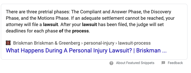 Featured Snippet About the Personal Injury Lawsuit Process