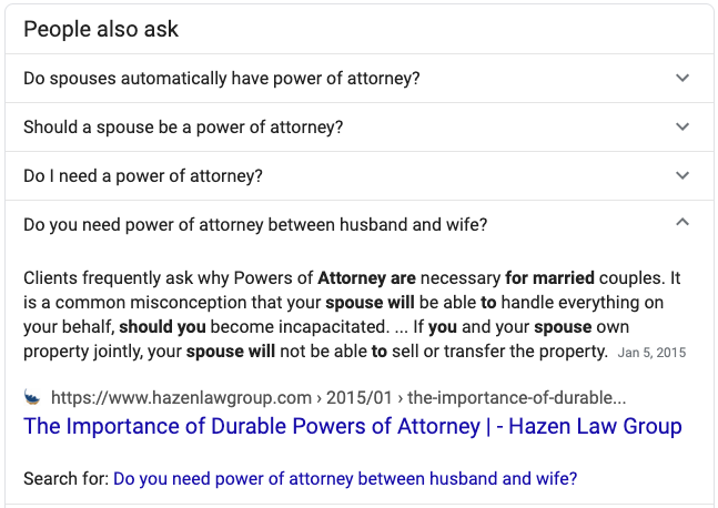 FAQ featured snippet about power of attorney
